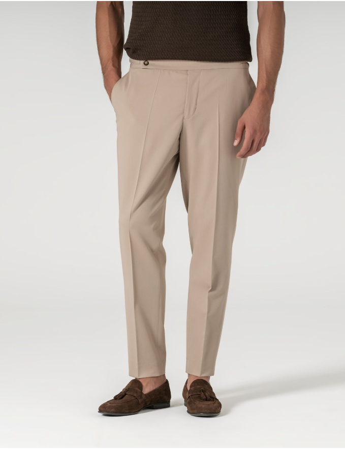 CALÇA DE ALFAIATARIA CINTURA SUBIDA BEGE