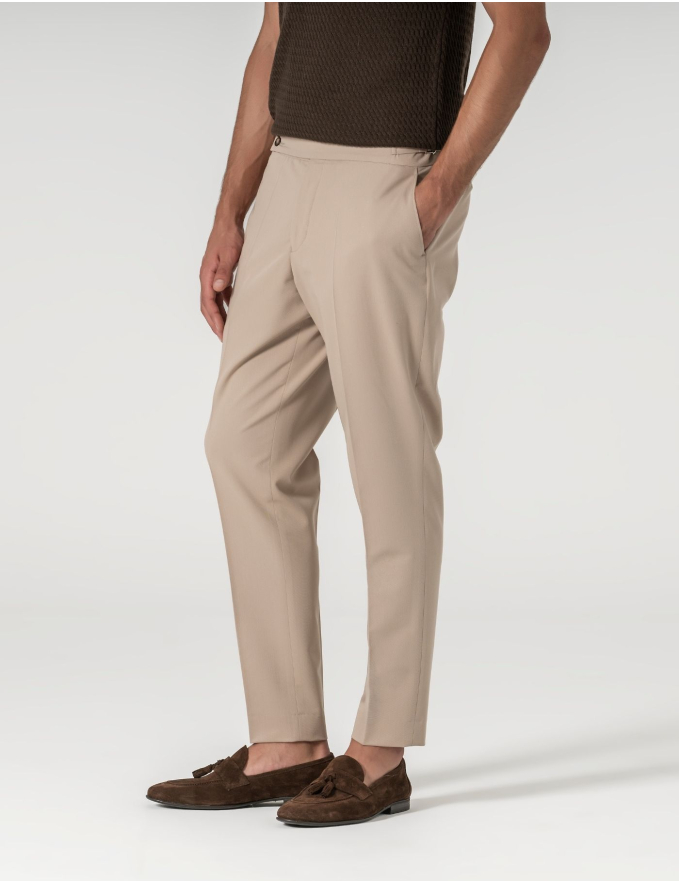 CALÇA DE ALFAIATARIA CINTURA SUBIDA BEGE