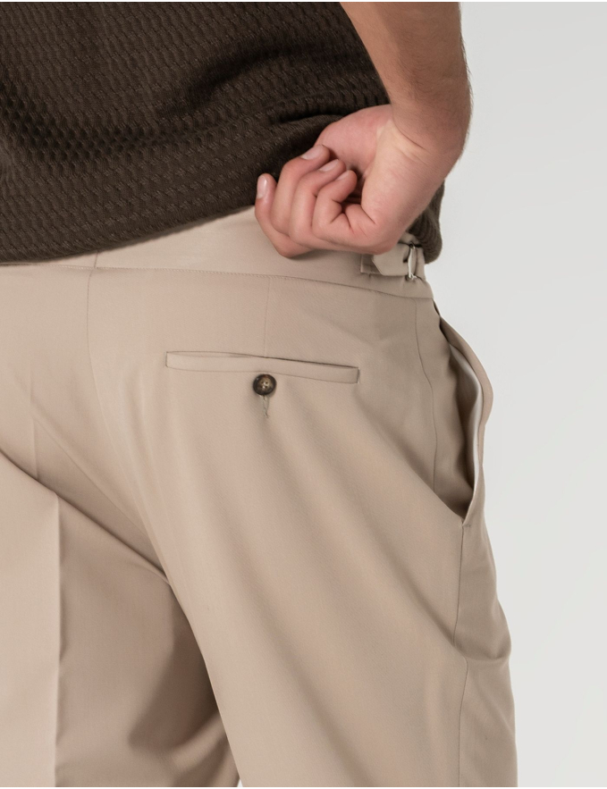 CALÇA DE ALFAIATARIA CINTURA SUBIDA BEGE