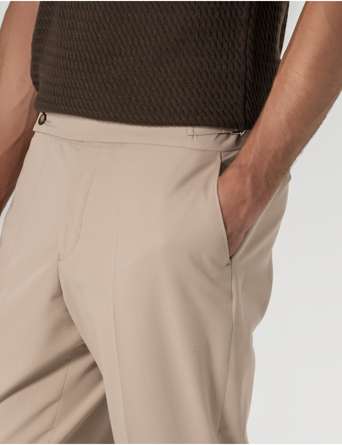 CALÇA DE ALFAIATARIA CINTURA SUBIDA BEGE