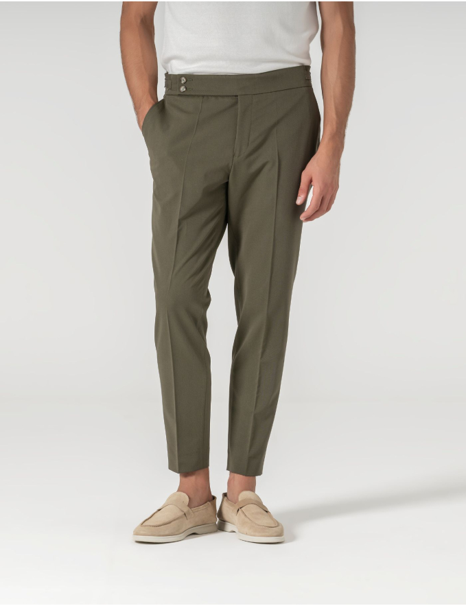 CALÇA DE ALFAIATARIA CINTURA SUBIDA VERDE OLIVA