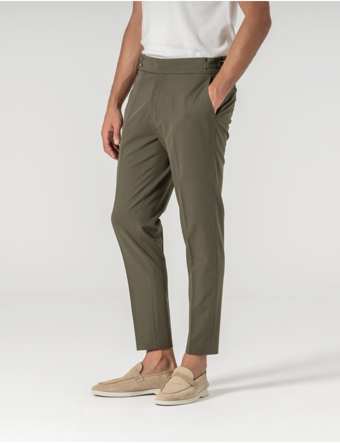 CALÇA DE ALFAIATARIA CINTURA SUBIDA VERDE OLIVA