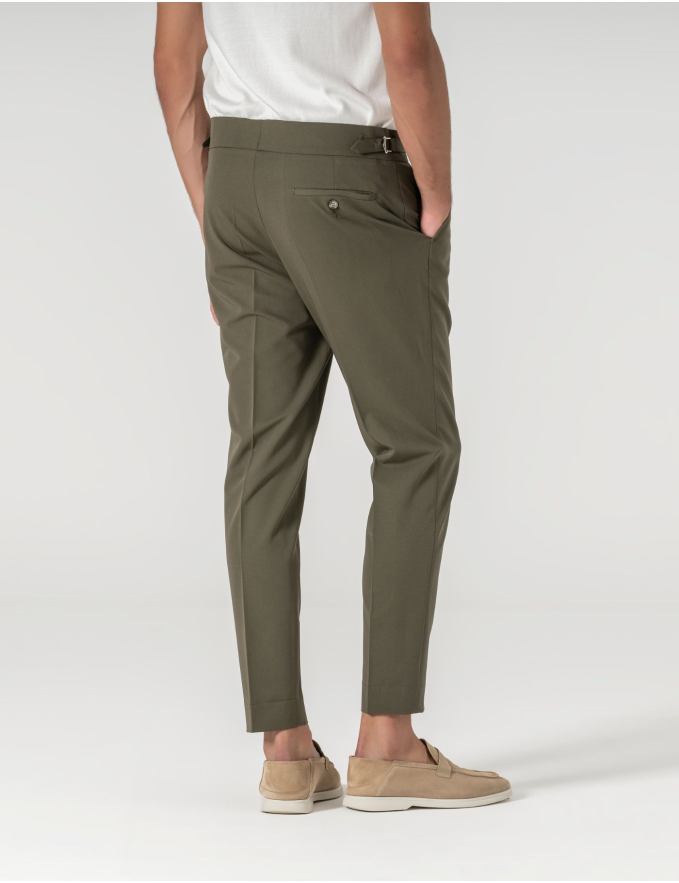 CALÇA DE ALFAIATARIA CINTURA SUBIDA VERDE OLIVA