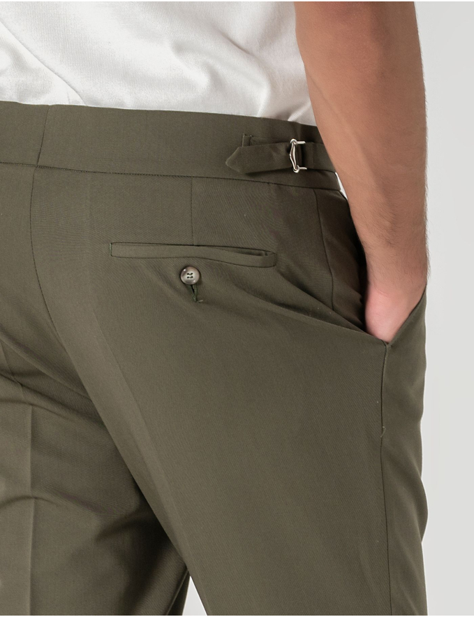 CALÇA DE ALFAIATARIA CINTURA SUBIDA VERDE OLIVA