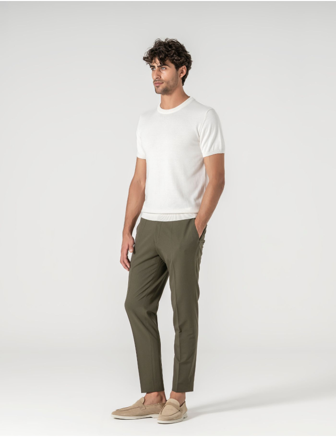CALÇA DE ALFAIATARIA CINTURA SUBIDA VERDE OLIVA