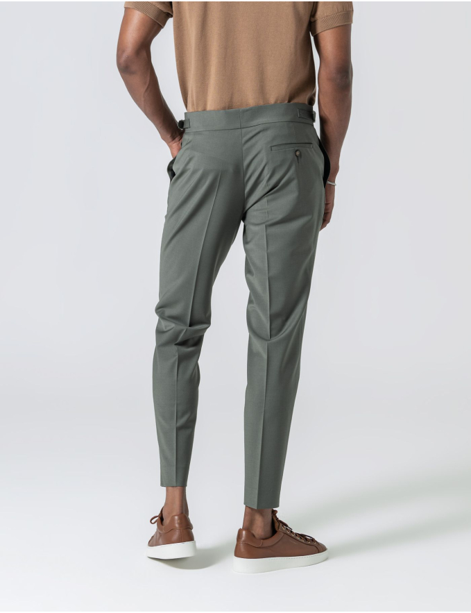 CALÇA DE ALFAIATARIA CINTURA SUBIDA VERDE SECO