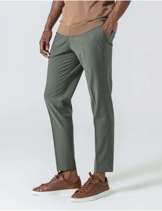 CALÇA DE ALFAIATARIA CINTURA SUBIDA VERDE SECO