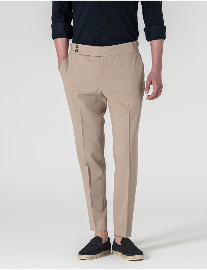 CALÇA DE ALFAIATARIA CINTURA SUBIDA BEGE