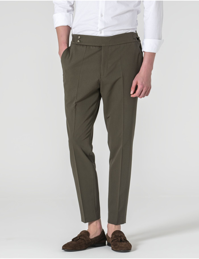 CALÇA DE ALFAIATARIA CINTURA SUBIDA VERDE OLIVA