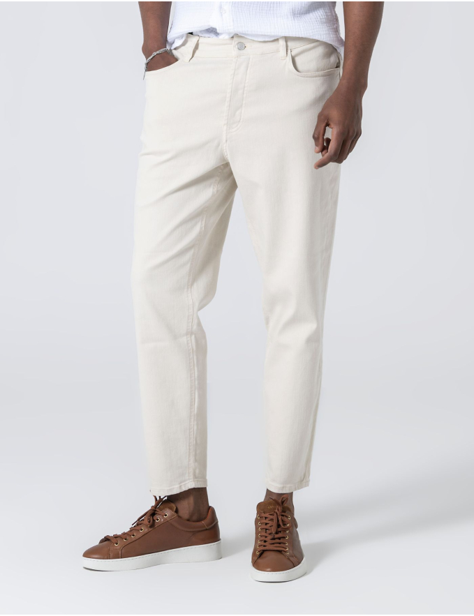 CALÇA DE SARJA RINGUE CROPPED FIT BEGE