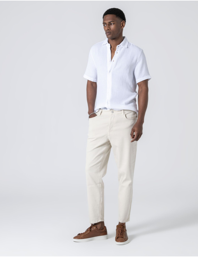 CALÇA DE SARJA RINGUE CROPPED FIT BEGE