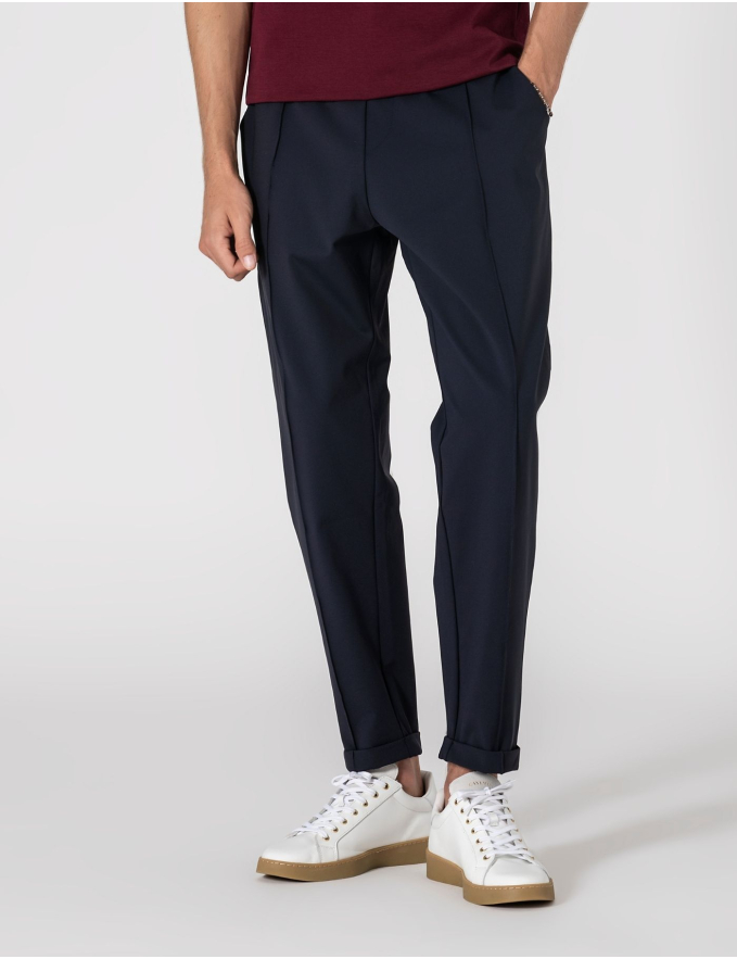 CALÇA DE TECIDO TÉCNICO COM NERVURA AZUL CROPPED