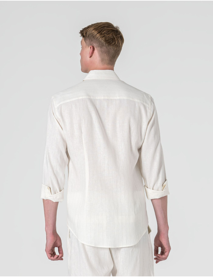 CAMISA DE LINHO BRANCA C/ RISCA BEGE