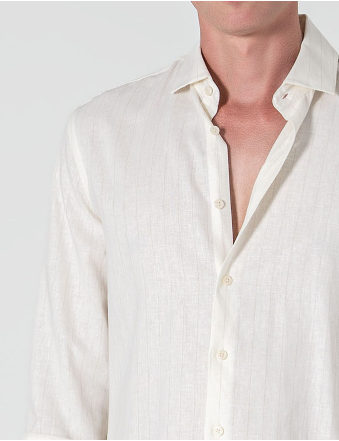 CAMISA DE LINHO BRANCA C/ RISCA BEGE