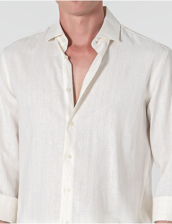 CAMISA DE LINHO BRANCA C/ RISCA BEGE