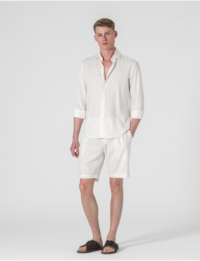 CAMISA DE LINHO BRANCA C/ RISCA BEGE