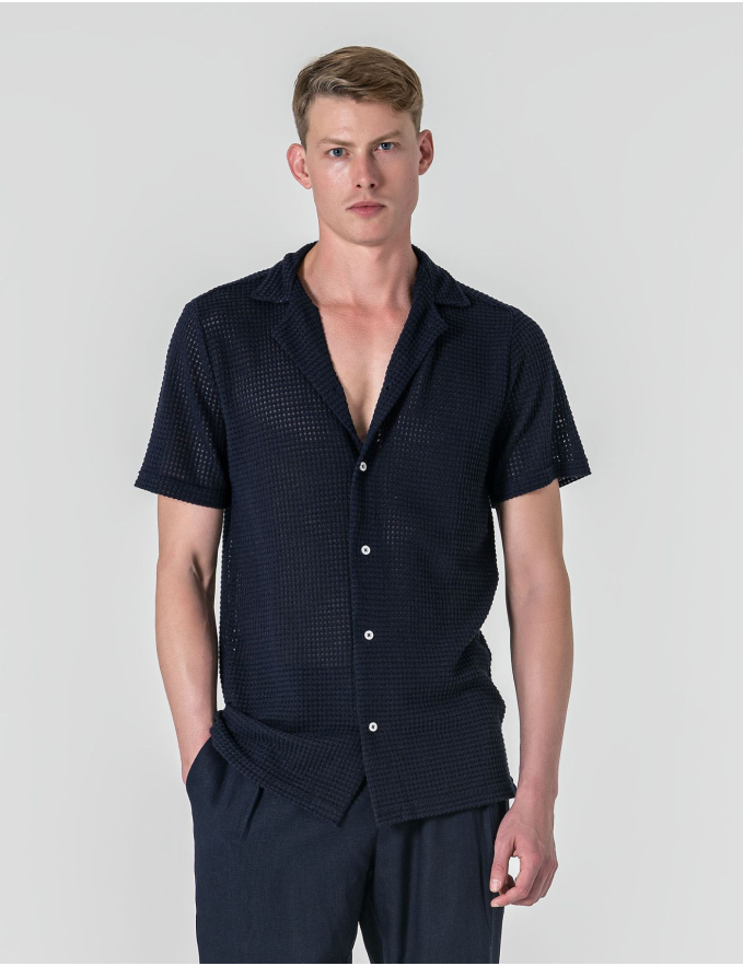 CAMISA HAVAIANA CROCHET AZUL