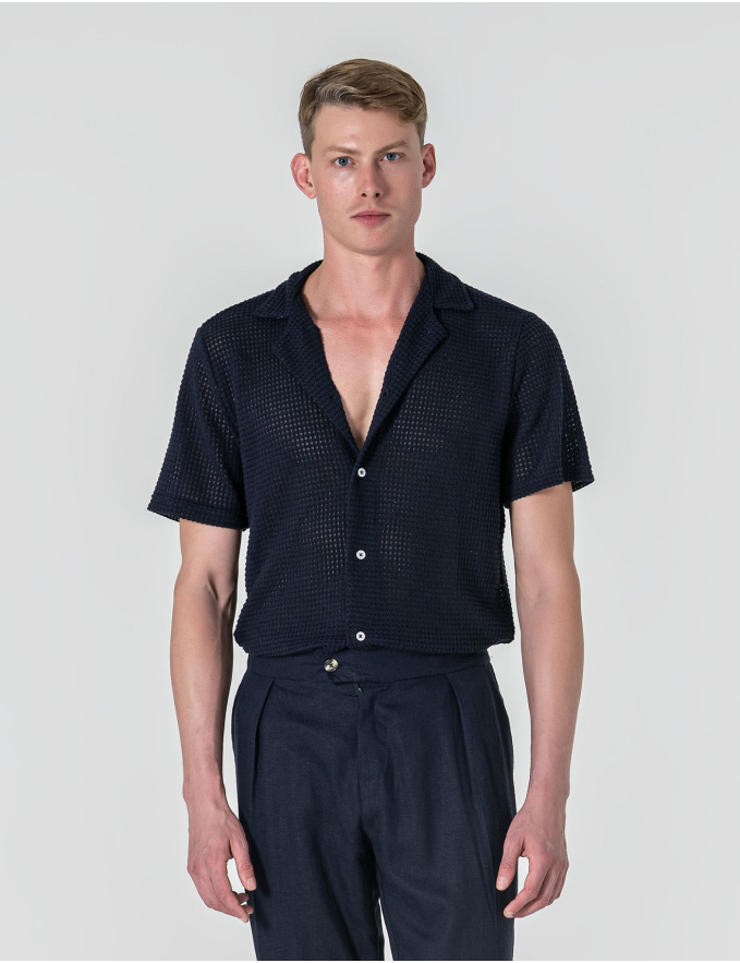 CAMISA HAVAIANA CROCHET AZUL