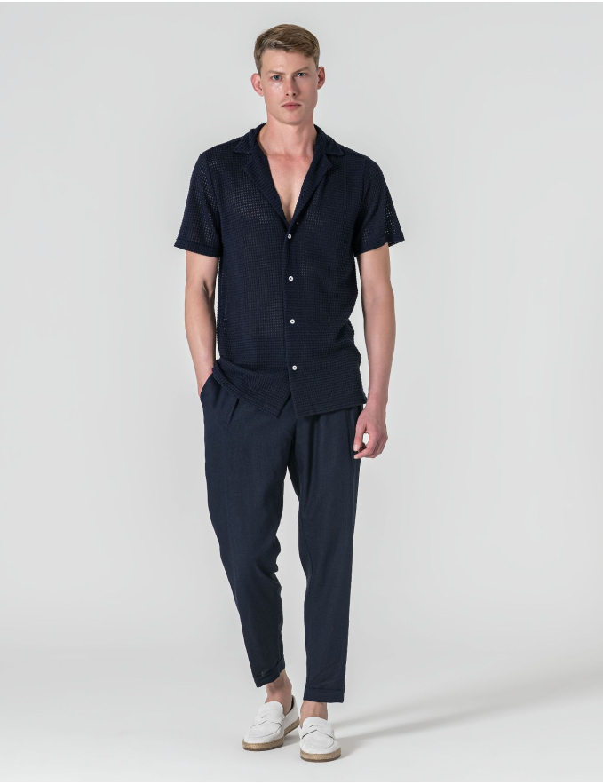 CAMISA HAVAIANA CROCHET AZUL