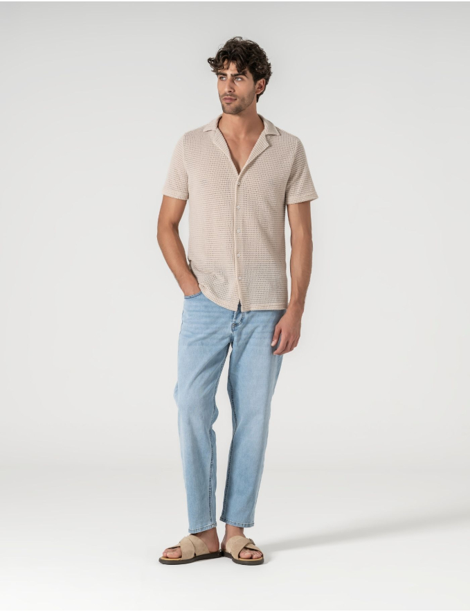CAMISA HAVAIANA CROCHET BEGE