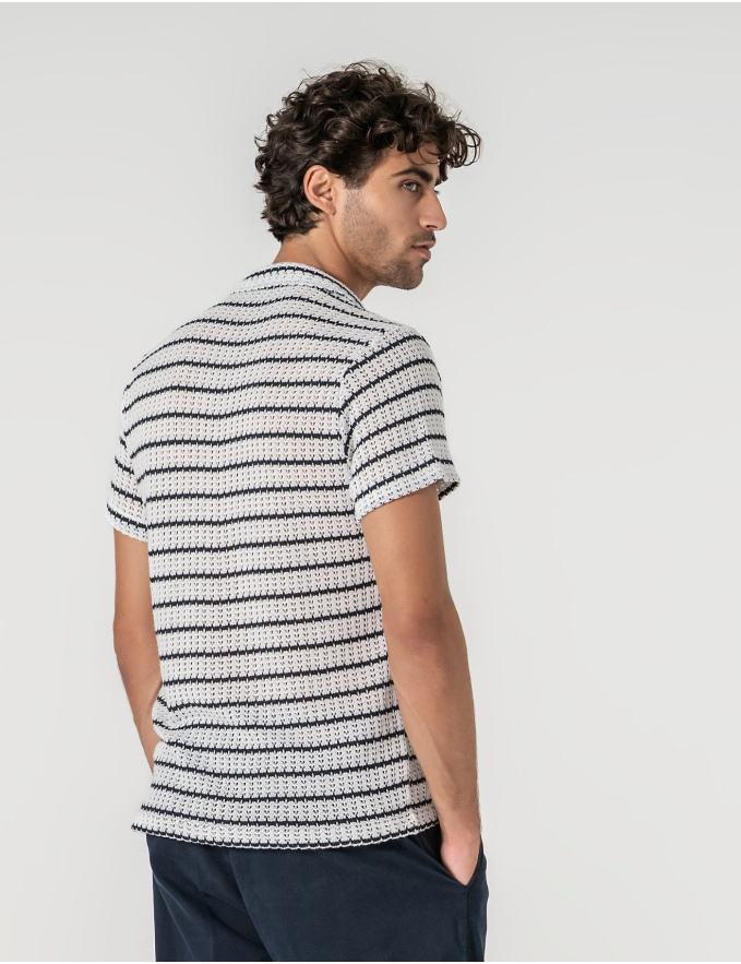 CAMISA HAVAIANA CROCHET BRANCA RISCA AZUL