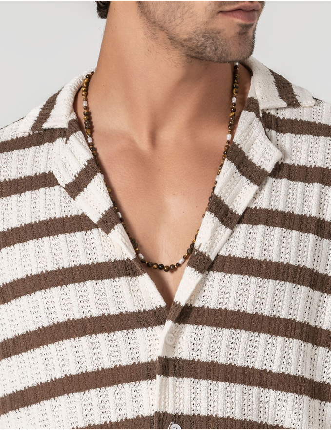 CAMISA HAVAIANA CROCHET RISCA CASTANHA