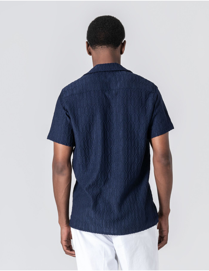 CAMISA HAVAIANA TEXTURADA AZUL