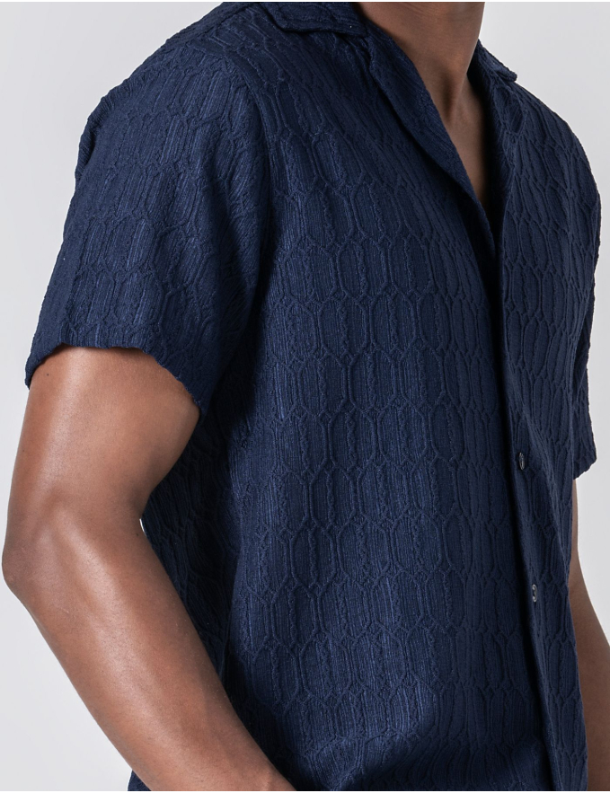 CAMISA HAVAIANA TEXTURADA AZUL