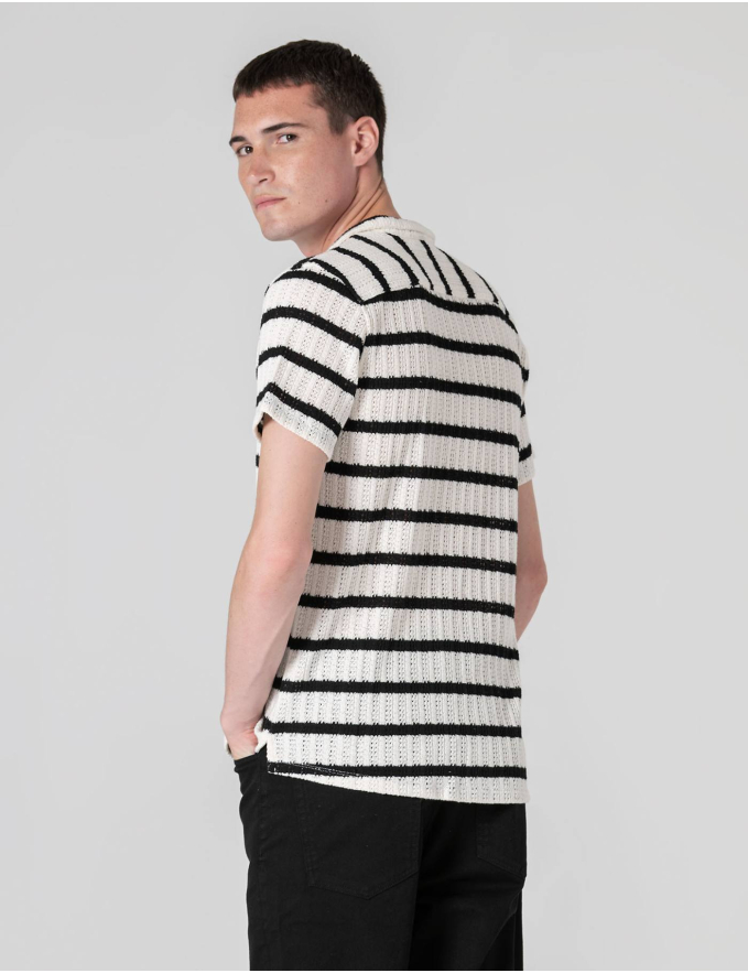 CAMISA MANGA CURTA TRICOTADA RISCA AZUL