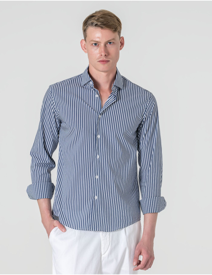 CAMISA SLIM FIT SOFT TOUCH RISCA AZUL