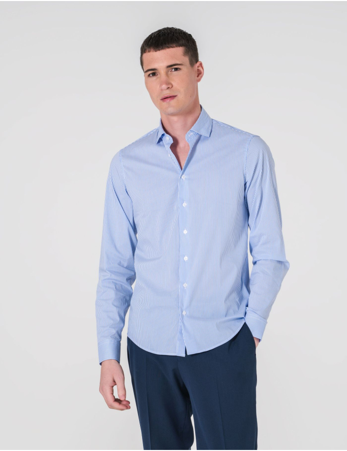 CAMISA SLIM FIT SOFT TOUCH RISCA AZUL CLARO