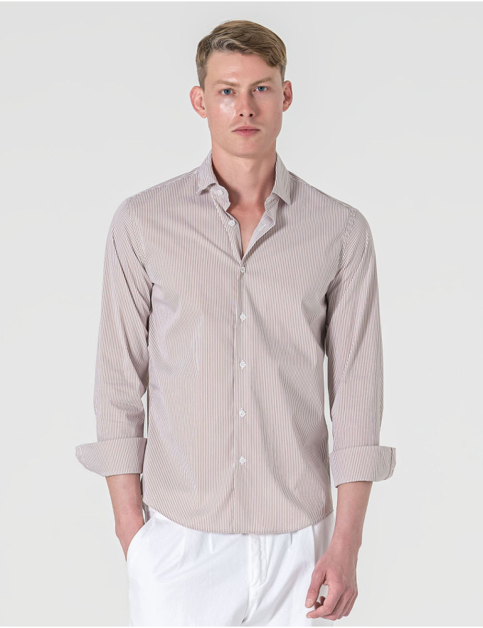 CAMISA SLIM FIT SOFT TOUCH RISCA BEGE