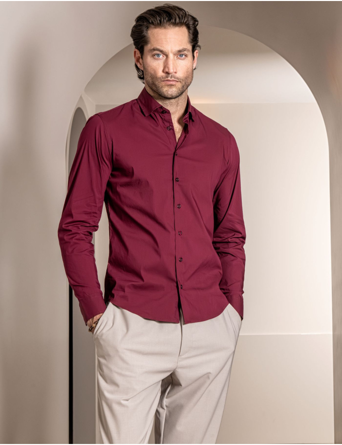 CAMISA STRETCH BORDEAUX