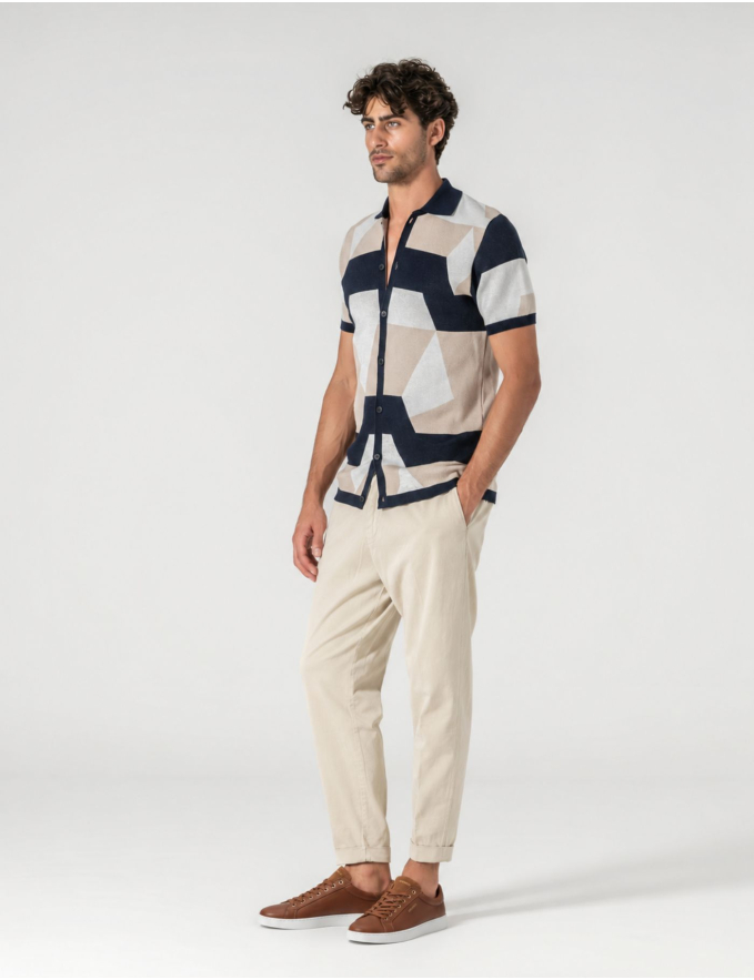 CALÇA CHINO CROPPED FIT VIROLA BEGE CLARO