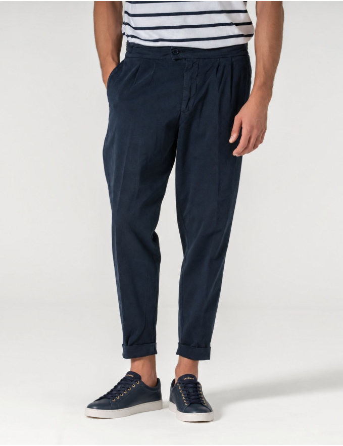 CALÇA CHINO CROPPED FIT PREGA DUPLA AZUL