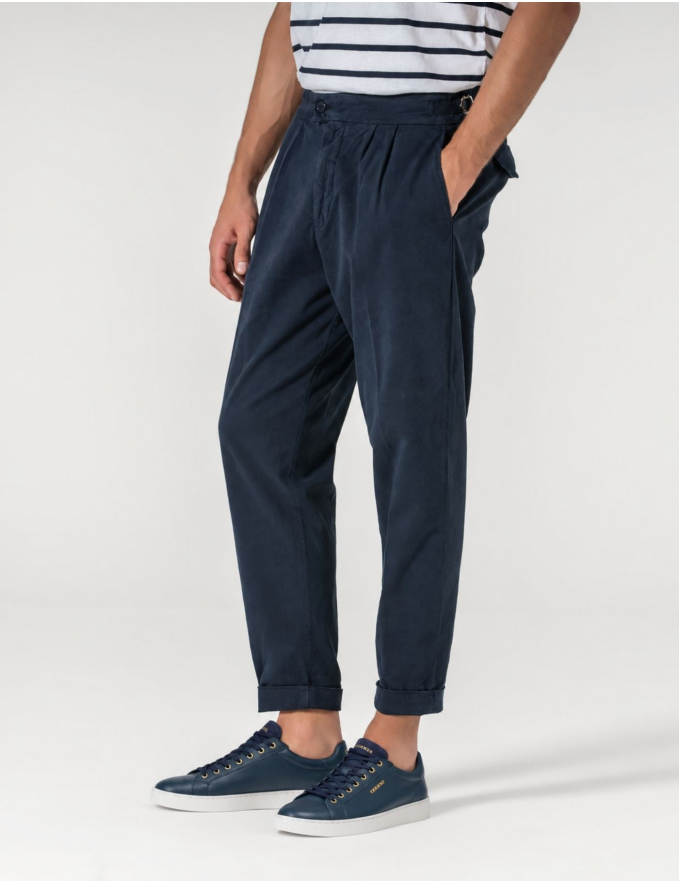 CALÇA CHINO CROPPED FIT PREGA DUPLA AZUL