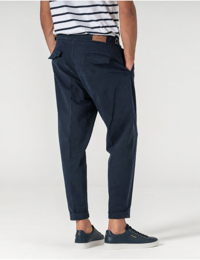 CALÇA CHINO CROPPED FIT PREGA DUPLA AZUL