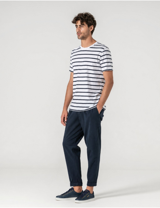 CALÇA CHINO CROPPED FIT PREGA DUPLA AZUL