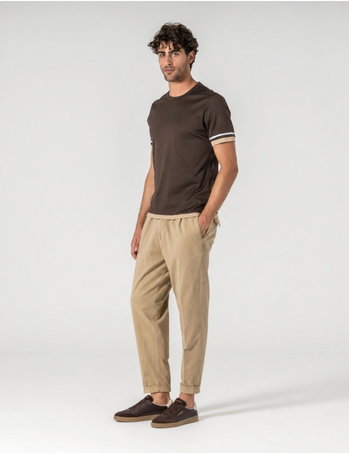 CALÇA CHINO CROPPED FIT PREGA DUPLA BEGE