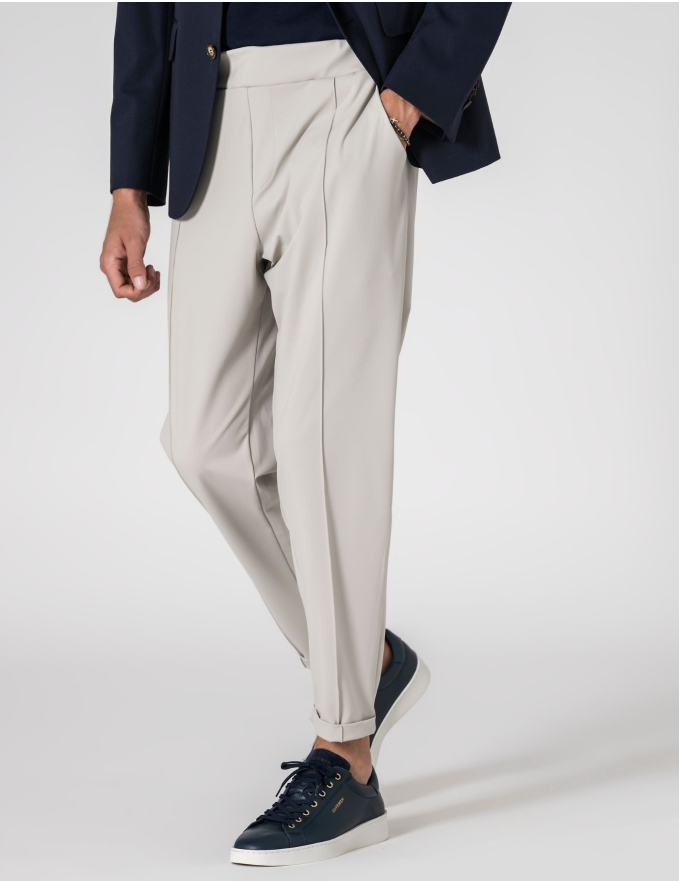 CALÇA DE TECIDO TÉCNICO COM NERVURA CINZA CROPPED