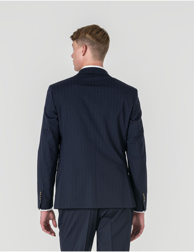 FATO SLIM FIT AZUL ALINHADO C/ RISCA DE GIZ (PICK STITCH)