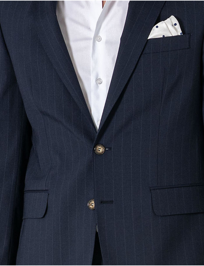 FATO SLIM FIT AZUL ALINHADO C/ RISCA DE GIZ (PICK STITCH)