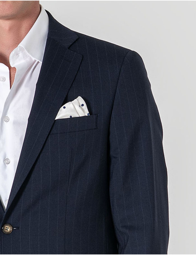 FATO SLIM FIT AZUL ALINHADO C/ RISCA DE GIZ (PICK STITCH)