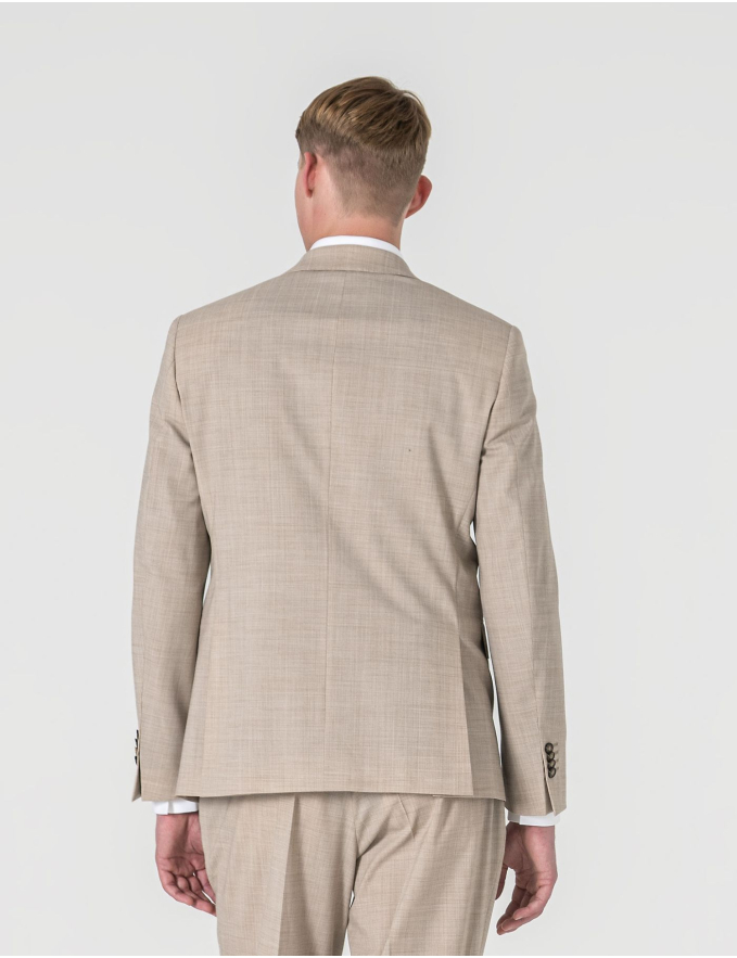 FATO SLIM FIT BEGE ALINHADO C/ RISCA DE GIZ (PICK STITCH)