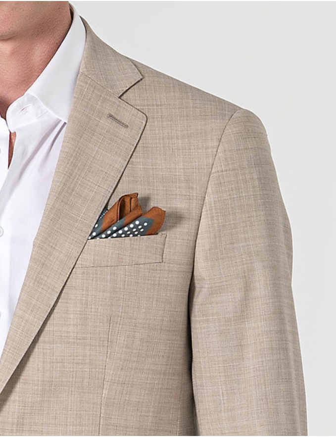 FATO SLIM FIT BEGE ALINHADO C/ RISCA DE GIZ (PICK STITCH)