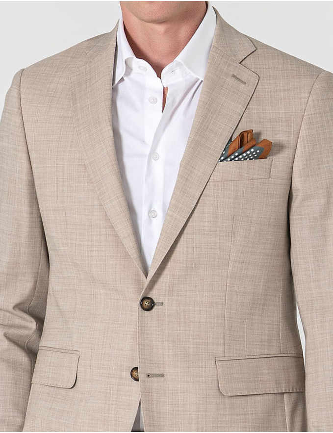 FATO SLIM FIT BEGE ALINHADO C/ RISCA DE GIZ (PICK STITCH)