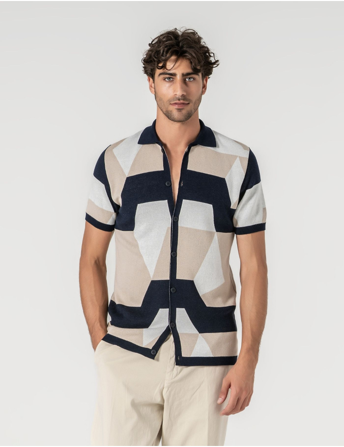 POLO CAMISEIRO JACQUARD BEGE