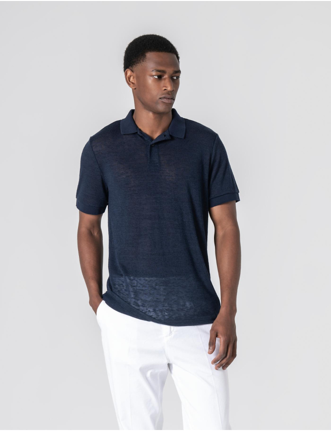 POLO DE LINHO SLIM FIT AZUL