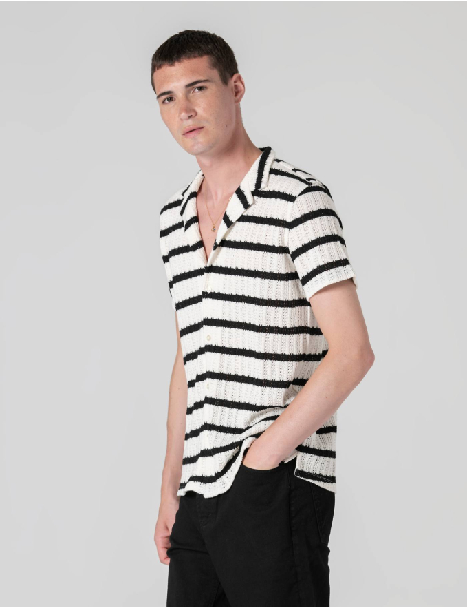 CAMISA MANGA CURTA TRICOTADA RISCA AZUL