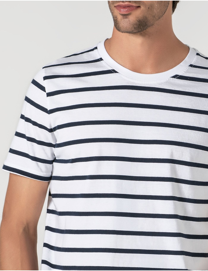 T-SHIRT ALGODÃO RISCA FINA AZUL CLARO